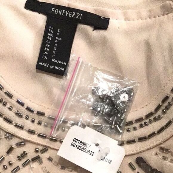 Forever 21 Cream Silver Sequin Beaded Halter Holiday Tank Blouse NEW - Picture 12 of 15